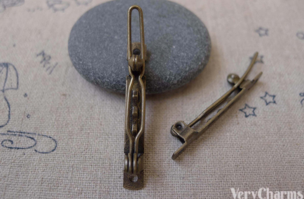 Accessories - 30 Pcs Antique Bronze Snap Hair Clip Barette Blanks With 35mm Flat Back A7485