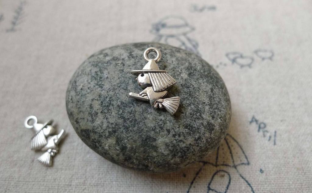 Accessories - 30 Pcs Antique Silver Witch Broom Charms 9x11mm Double Sided A6463