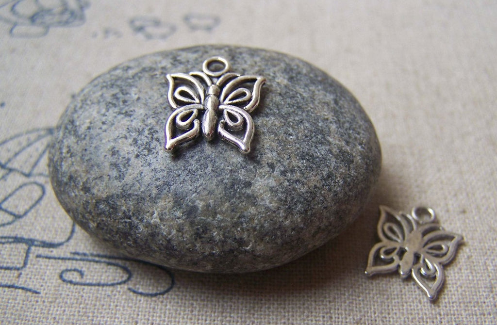 Accessories - 30 Pcs Butterfly Charms Antique Silver Filigree Pendants 12mm A4776