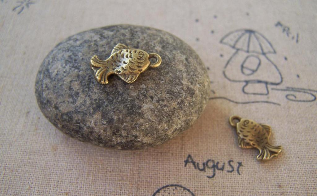 Accessories - 30 Pcs Of Antique Bronze Concaved Fish Charms Double Sided 11x15mm A5290