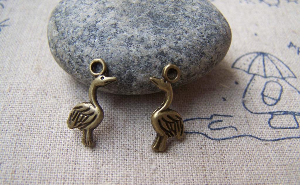 Accessories - 30 Pcs Of Antique Bronze Crane Bird Charms 8x15mm A267