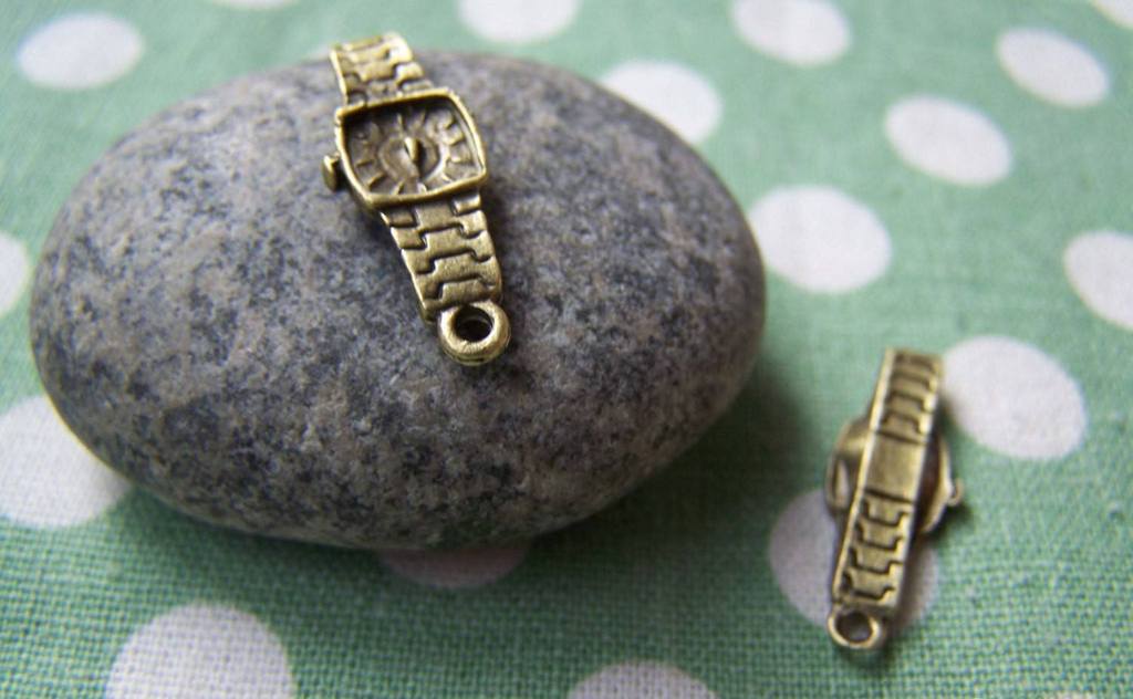 Accessories - 30 Pcs Of Antique Bronze Lovely Wrist Watch Charms 8x23mm A497