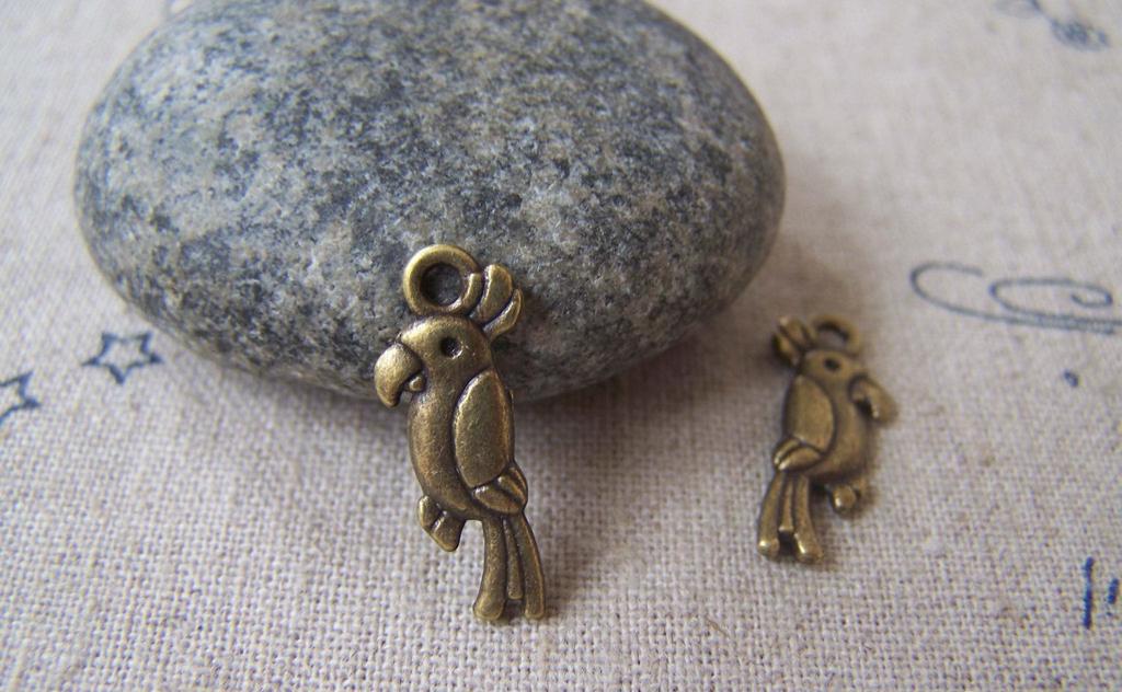 Accessories - 30 Pcs Of Antique Bronze Parrot Charms 8x20mm Double Sided A3484
