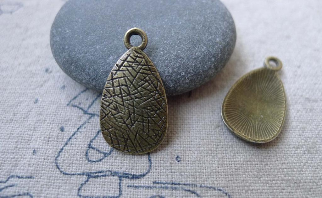 Accessories - 30 Pcs Of Antique Bronze Textured Teardrop Drop Charms 13x23mm A7728