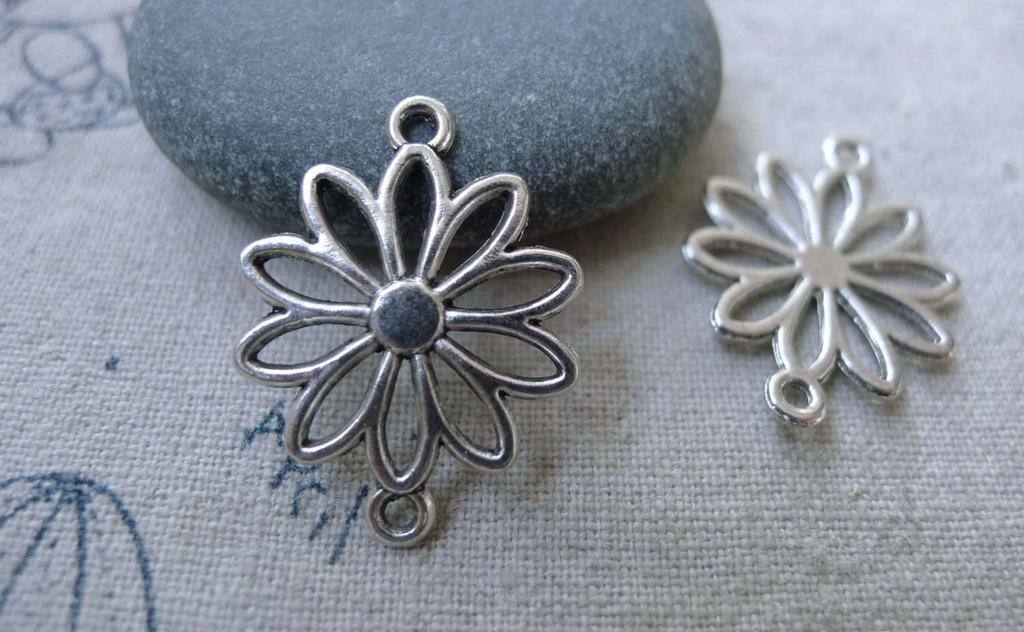 Accessories - 30 Pcs Of Antique Silver Filigree Daisy Flower Connector Charms 19x25mm A7597