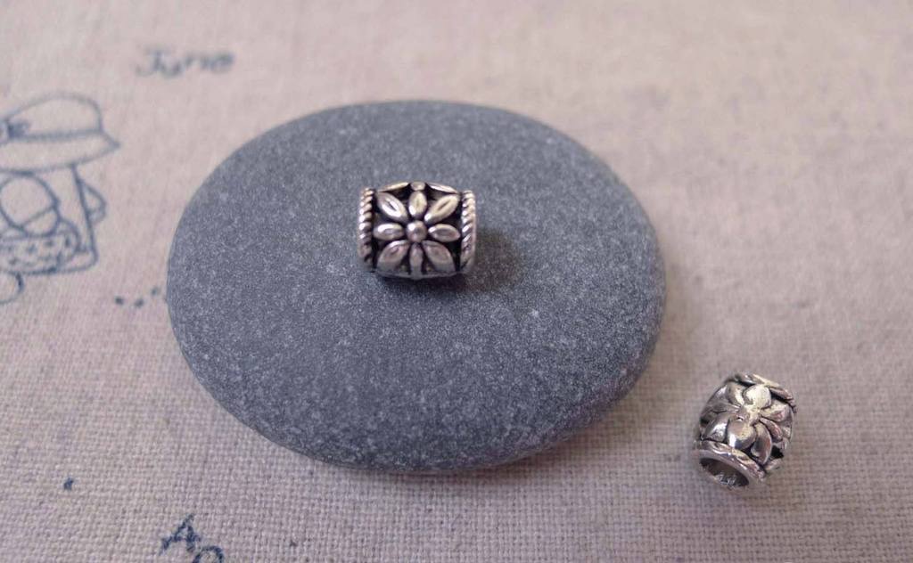 Accessories - 30 Pcs Of Antique Silver Filigree Flower Drum Beads 7x8mm A7324