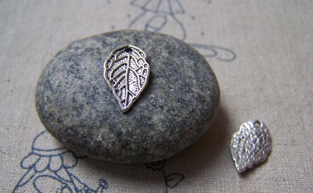 Accessories - 30 Pcs Of Antique Silver Leaf Pendant Charms 10x16mm A5207