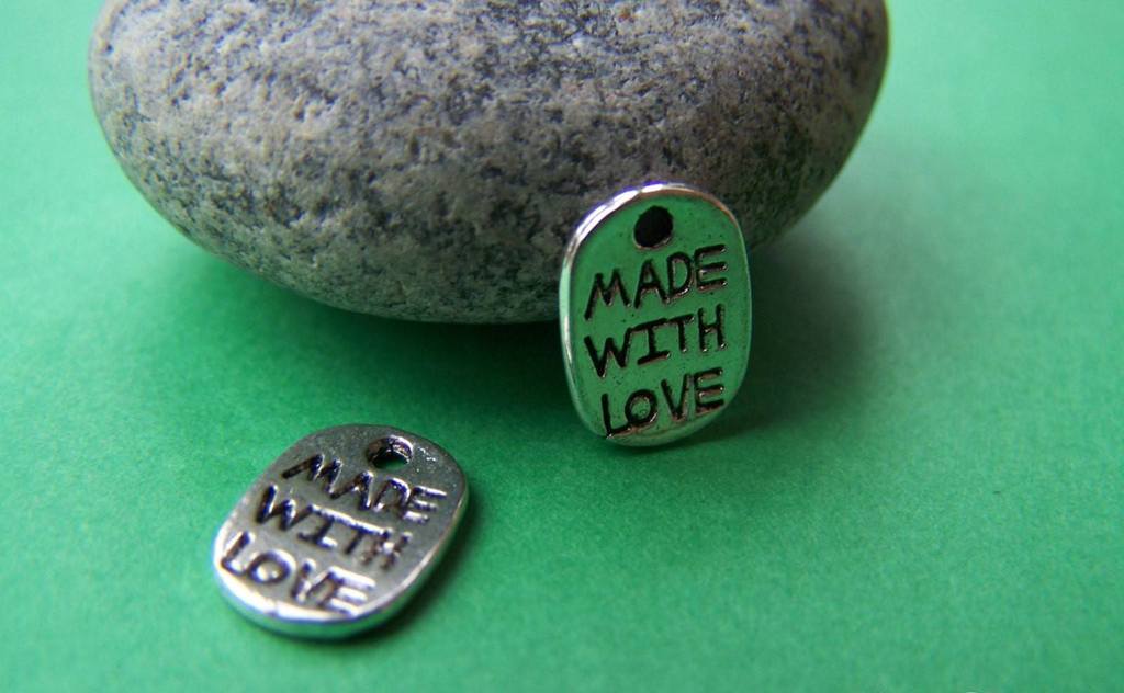 Accessories - 30 Pcs Of Antique Silver Oval Made With Love Charms 8x11mm A1345