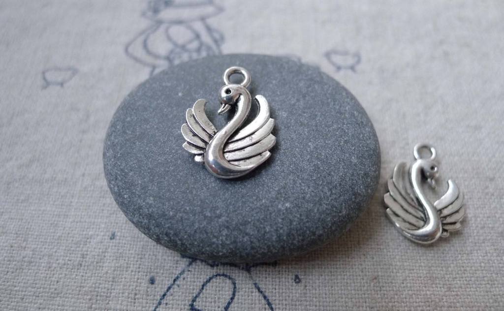 Accessories - 30 Pcs Of Antique Silver Swan Charms 12x17mm Double Sided A7571