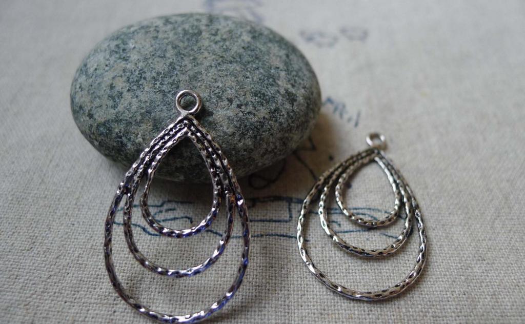 Accessories - 4 Pcs (2 Pairs) Of Antique Silver Filigree Chandelier Earring Teardrop Pendant Charms 20x33mm A5485