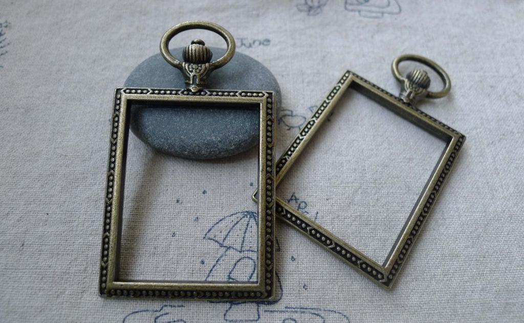 Accessories - 4 Pcs Antique Bronze Rectangular Pocket Watch Frame Base Pendants A7780