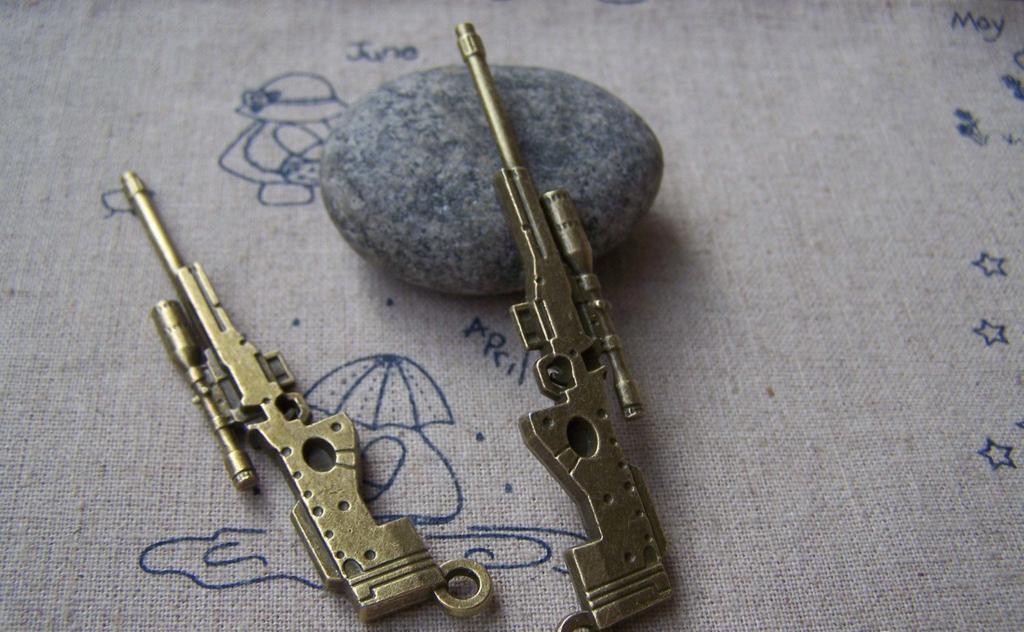Accessories - 4 Pcs Antique Bronze Sniper Rifle Gun Pendants Charms 18x76mm A4072