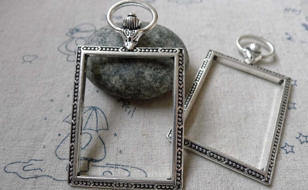 Accessories - 4 Pcs Antique Silver Rectangular Pocket Watch Frame Base Pendants A6334