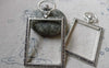 Accessories - 4 Pcs Antique Silver Rectangular Pocket Watch Frame Base Pendants A6334