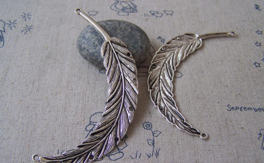Accessories - 4 Pcs Antique Silver Super Large Feather Pendants 16x90mm A4448