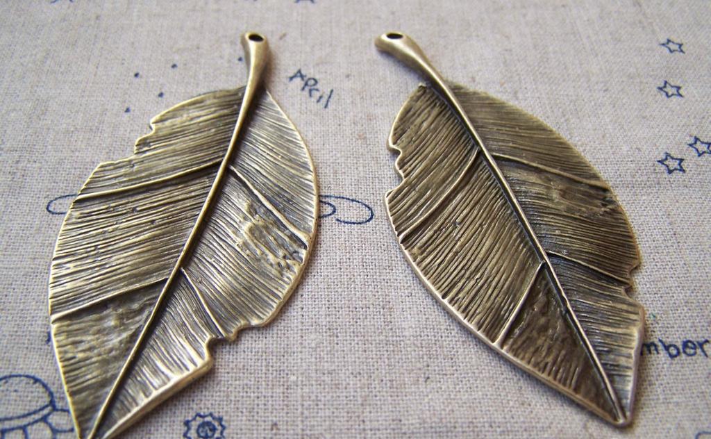 Accessories - 4 Pcs Leaf Pendants Antique Bronze Charms Heavy Weight 31x81mm A424