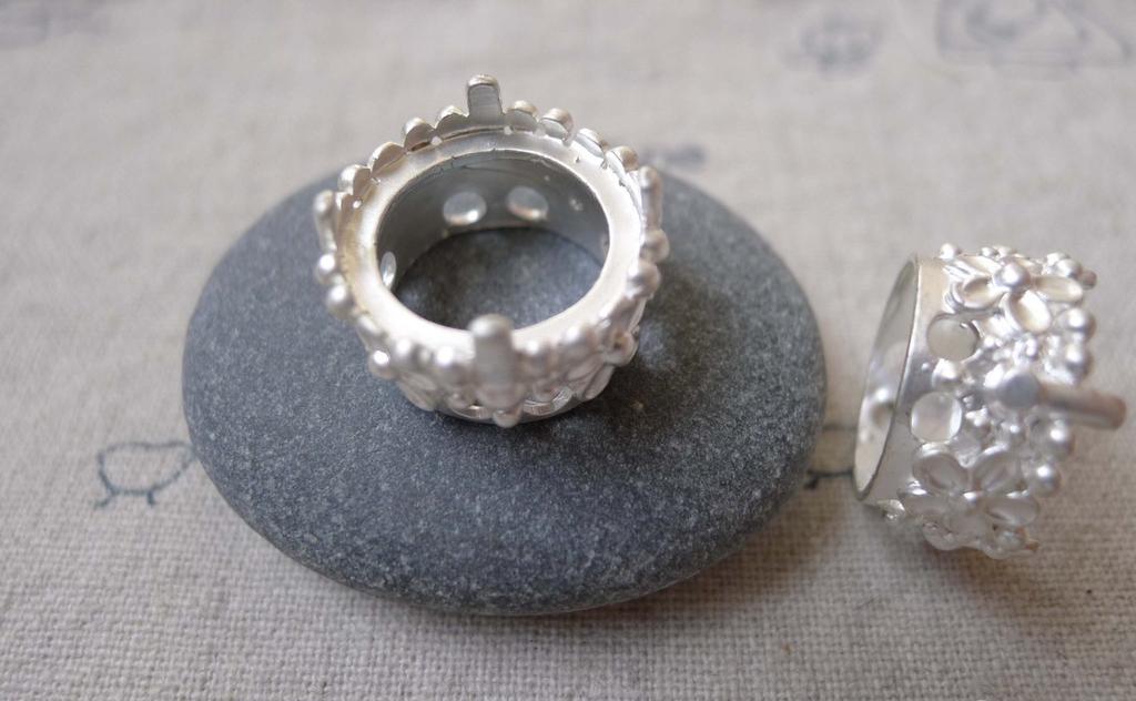 Accessories - 4 Pcs Matte Silver Tone Brass Filigree Round Base Settings Match 15mm Cameo A7169