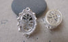 Accessories - 4 Pcs Matte Silver Tone Brass Oval Filigree Flower Base Settings Connector Match 13x18mm Cameo A7155