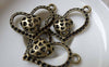 Accessories - 4 Pcs Of Antique Bronze 3D Filigree Heart Pendants Charms 26x37mm A7247
