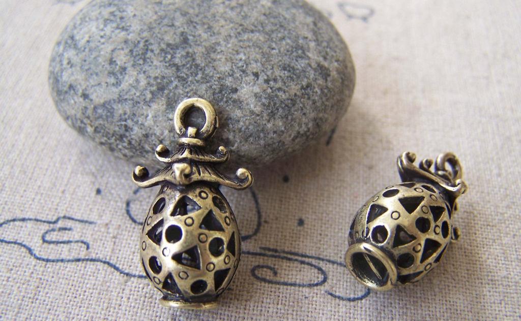 Accessories - 4 Pcs Of Antique Bronze 3D Filigree Lantern Pendant Charms 11x24mm A622