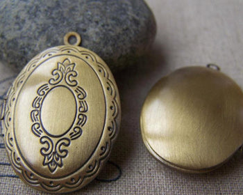 Accessories - 4 Pcs Of Antique Bronze Brass Cross Oval Concave Photo Lockets 30mm A3540