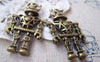 Accessories - 4 Pcs Of Antique Bronze Filigree 3D Robot Charms Pendants 24x45mm A702