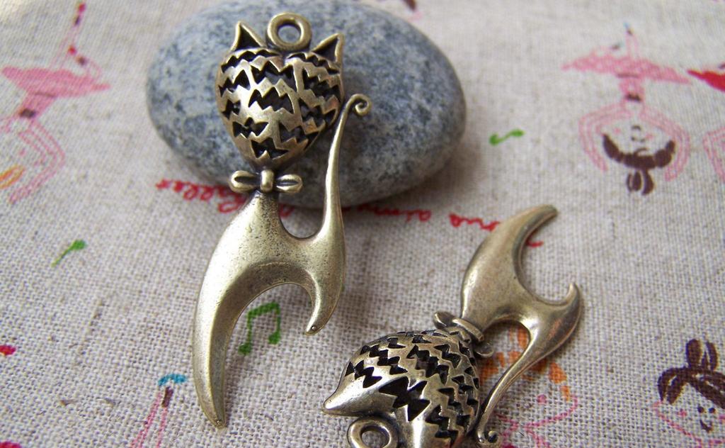 Accessories - 4 Pcs Of Antique Bronze Filigree Bow Cat Pendants Charms 18x44mm A1801