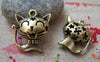 Accessories - 4 Pcs Of Antique Bronze Filigree Smile Cat Pendants Charms 20x21mm A1803