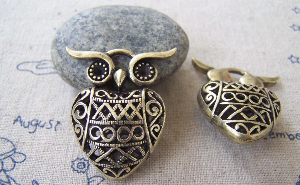 Accessories - 4 Pcs Of Antique Bronze Huge Filigree 3D Owl Pendants 26x36mm A1873