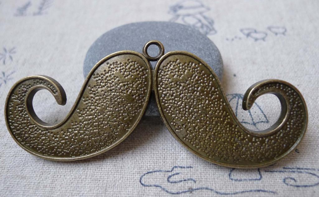 Accessories - 4 Pcs Of Antique Bronze Huge Moustache Pendant Charms 30x75mm A7029