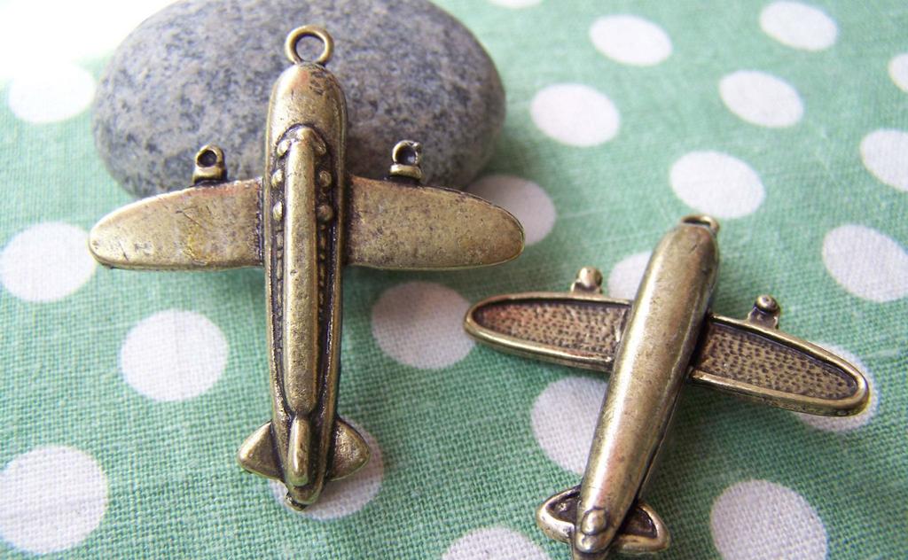 Accessories - 4 Pcs Of Antique Bronze Plane Charms 38x38mm A3066