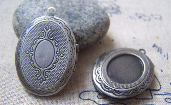 Accessories - 4 Pcs Of Antique Silver Brass Cross Oval Flat Photo Locket Charms 22x29mm A3026