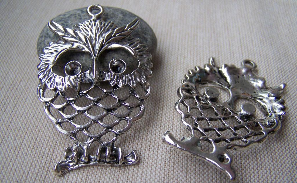 Accessories - 4 Pcs Of Antique Silver Filigree Owl Charms Pendant 37x53mm A1834