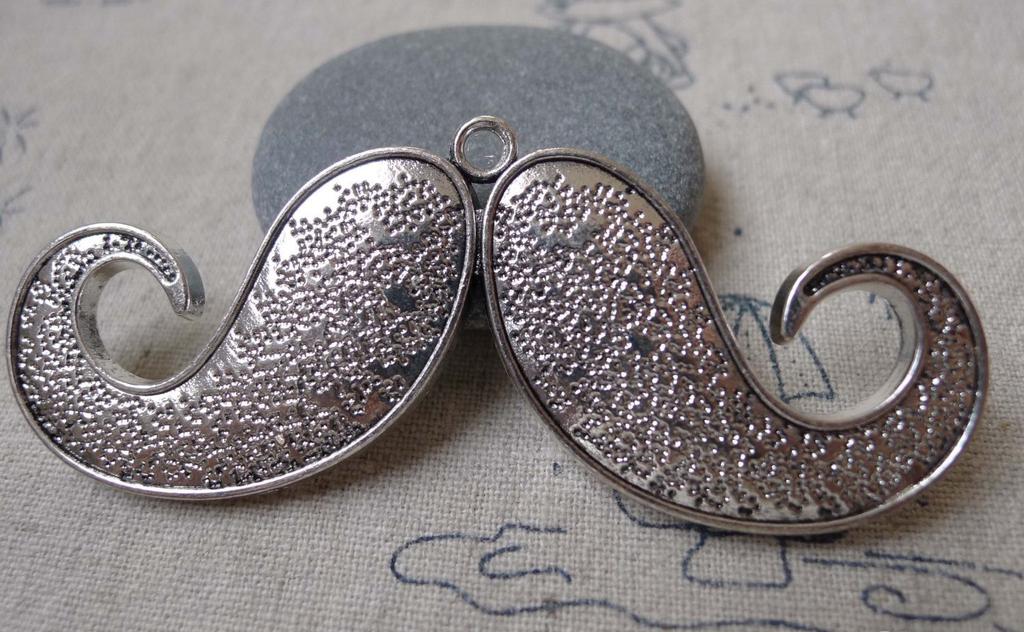 Accessories - 4 Pcs Of Antique Silver Textured Moustache Pendant Charms 30x75mm A7277