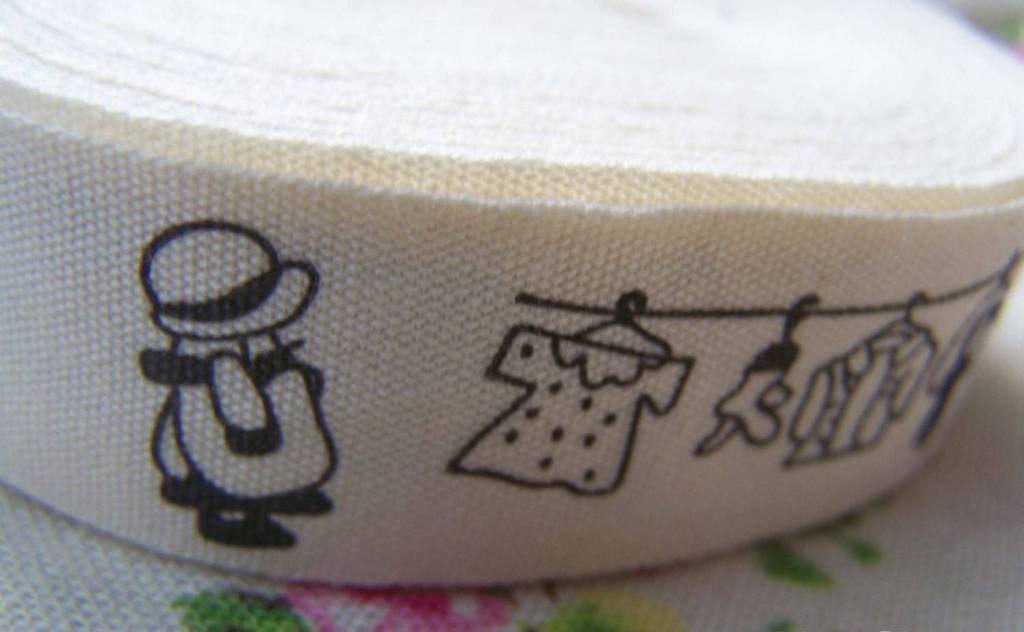 Accessories - 5.46 Yards (5 Meter) Lovely Girl Drying Up Clothes Print Cotton Ribbon Label String A2638