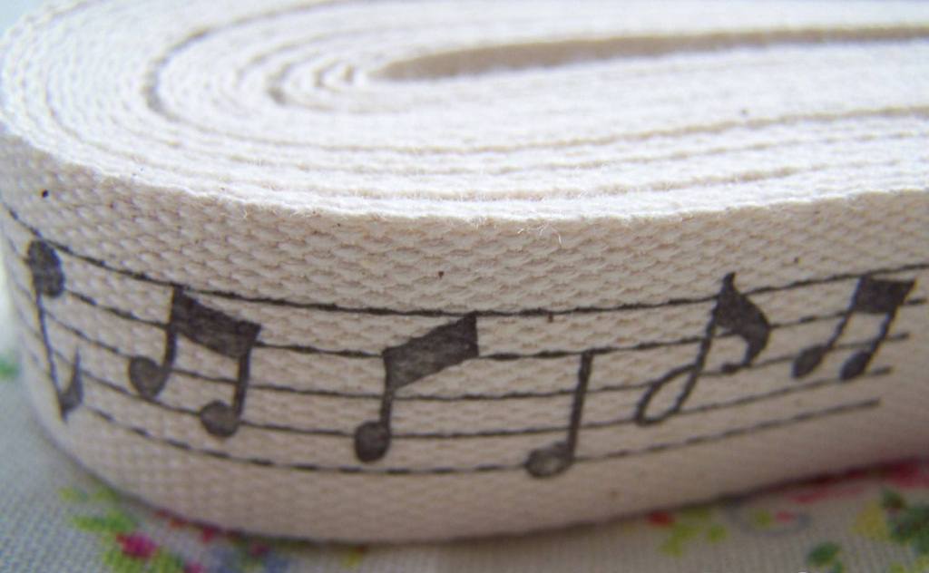 Accessories - 5.46 Yards (5 Meters) Black Music Notes Print Cotton Ribbon Label String A2629