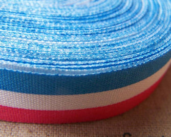 Accessories - 5.46 Yards (5 Meters) Blue White And Red Three Color Print Cotton Ribbon Label String A2647