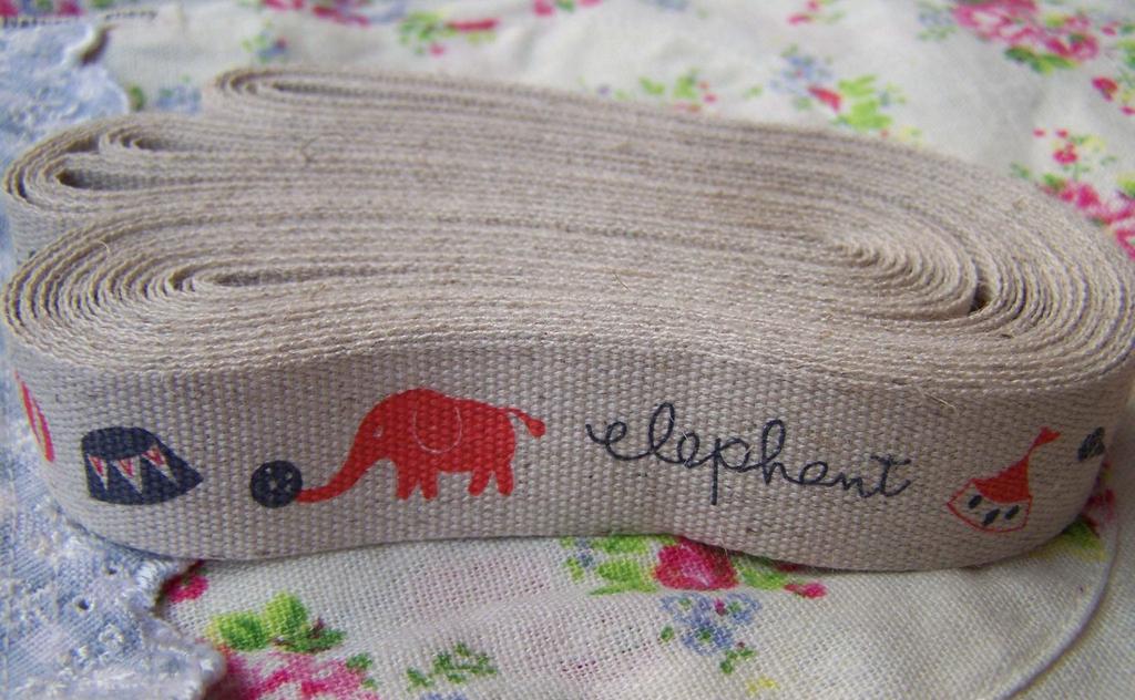 Accessories - 5.46 Yards (5 Meters) Circus Elephant Print Linen Ribbon Label String A2684