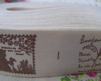 Accessories - 5.46 Yards (5 Meters) French Print Cotton Ribbon Label String A2622