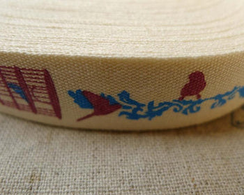 Accessories - 5.46 Yards (5 Meters) Handmade Blue Bird Cage Pattern Print Cotton Ribbon Label String A5530