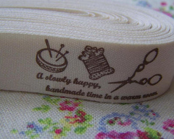 Accessories - 5.46 Yards (5 Meters) Knitting Sewing Handicrafts Print Cotton Ribbon Label String A2542