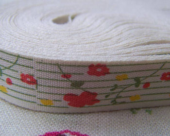 Accessories - 5.46 Yards (5 Meters) Lovely Flower Print Cotton Ribbon Label String A2551