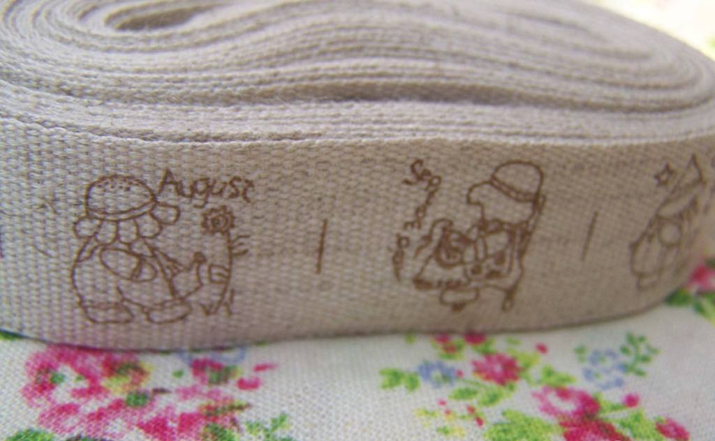 Accessories - 5.46 Yards (5 Meters) Lovely Girl Tewelve Months Print Linen Ribbon Label String A2673