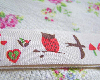 Accessories - 5.46 Yards (5 Meters) Lovely Owl Print Cotton Ribbon Label String A2598