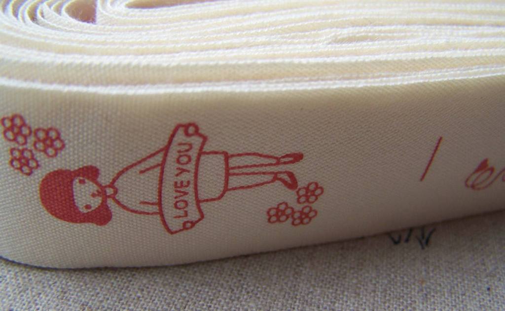 Accessories - 5.46 Yards (5 Meters) Ness Home Pink Love You Handmade Print Cotton Ribbon Label String A2552
