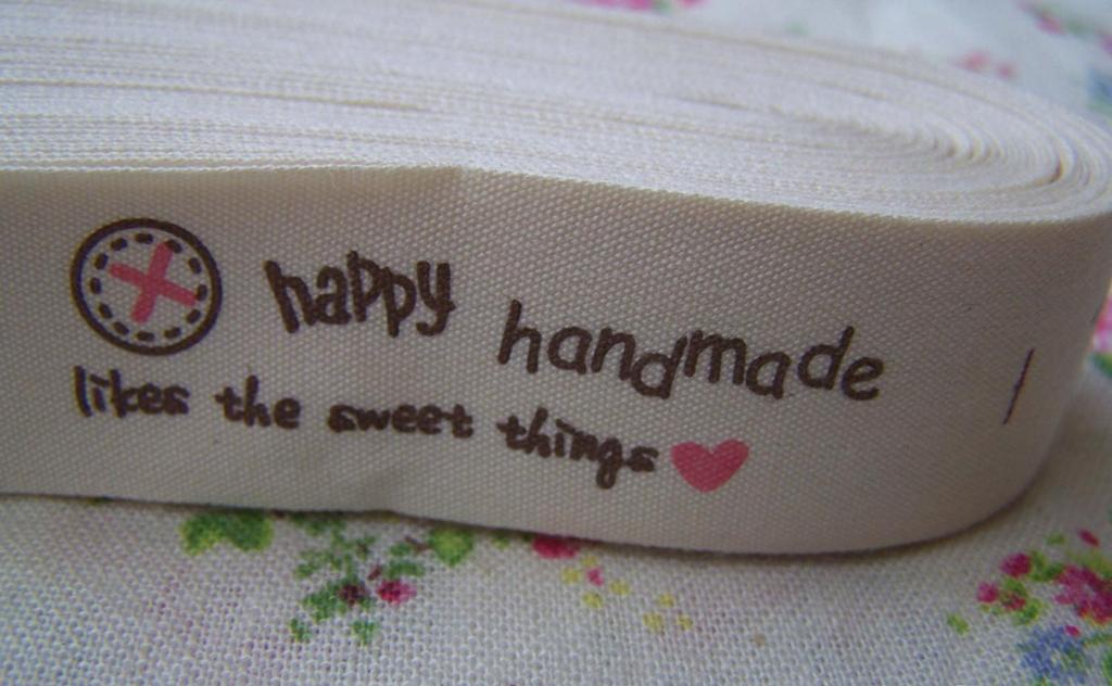Accessories - 5.46 Yards (5 Meters) Pink Happy Handmade Print Cotton Ribbon Label String A2636