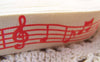 Accessories - 5.46 Yards (5 Meters) Red Music Note Print Cotton Ribbon Label String A2654