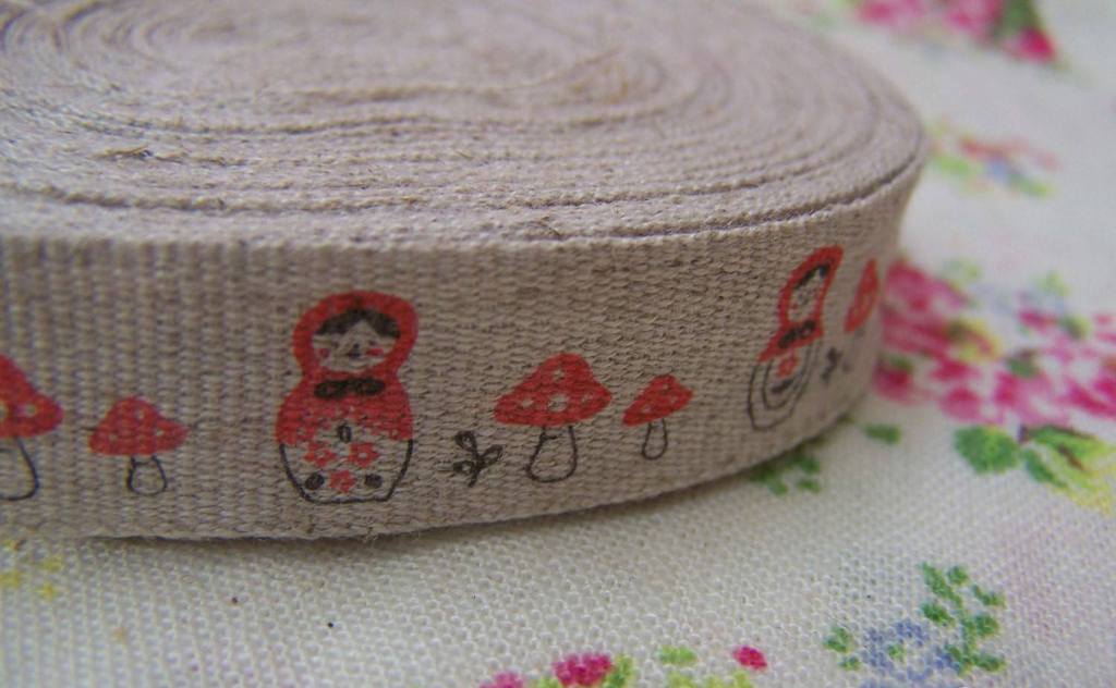 Accessories - 5.46 Yards (5 Meters) Russian Nesting Doll Print Linen Ribbon Label String A2644