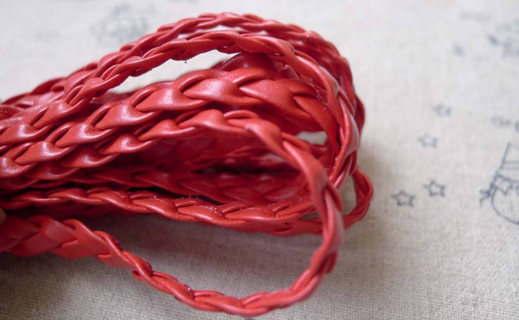 Accessories - 5 Meters Of Red Artificial Leather Twisted Cords Thread String 3x7mm A7001
