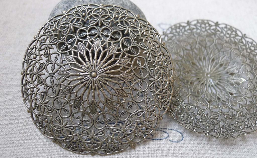 Accessories - 5 Pcs Antique Brone Brass Filigree Flower Hat Embellishments 55mm A6323
